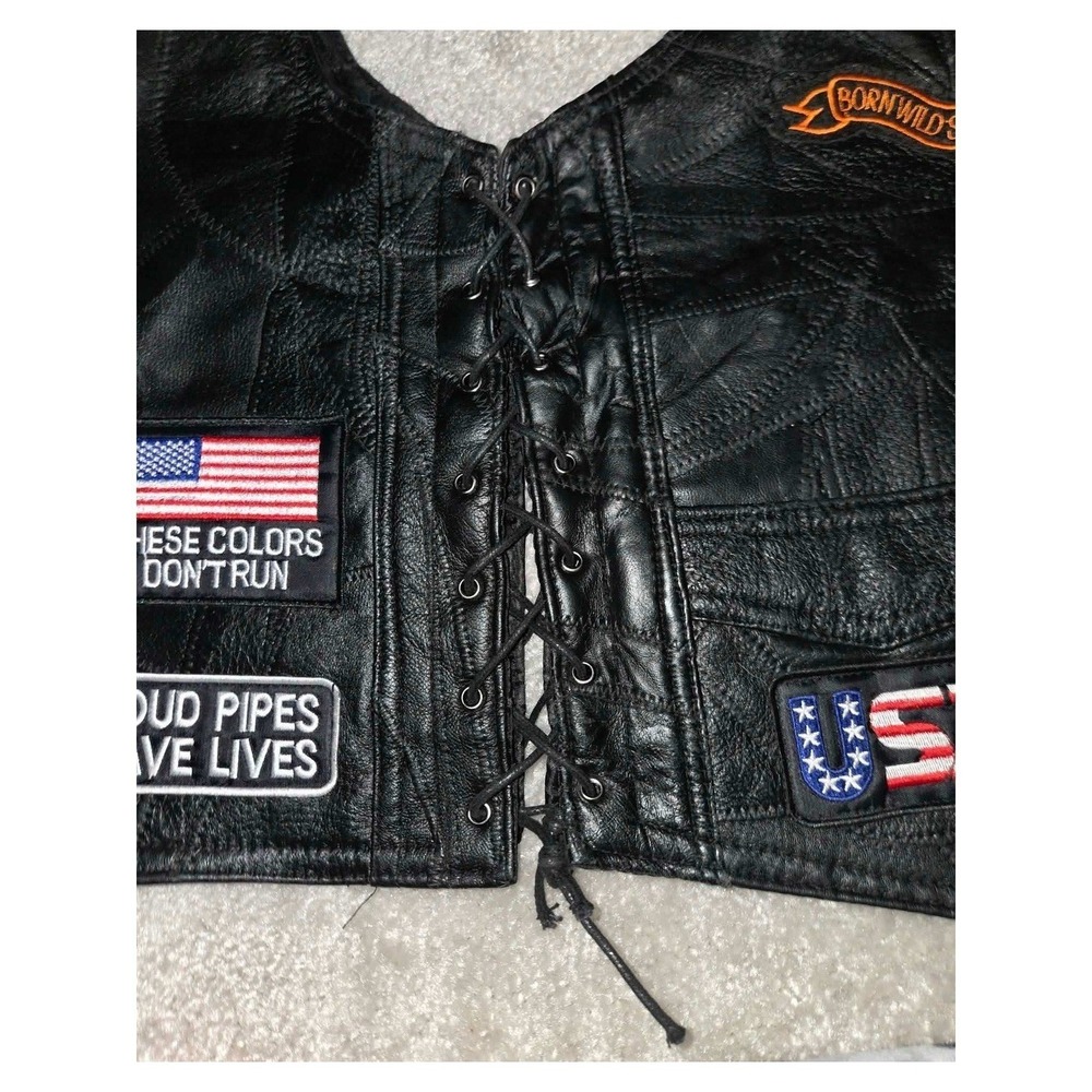 Diamond Plate Leather Vest Mens Medium Black Biker‎ Patchwork #Motorcycle - Picture 8 of 10